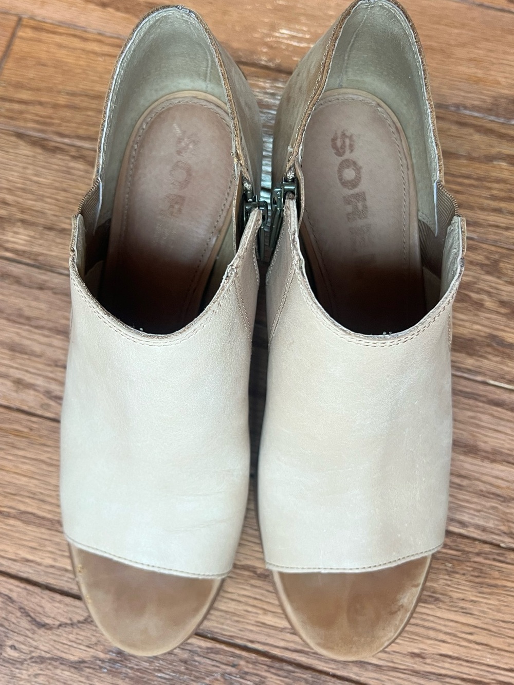 Sorel Beige Peep Top Anke 3in Heel Sz 9 - Picture 7 of 9
